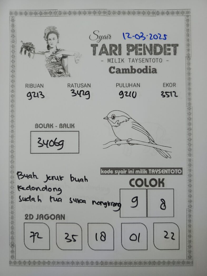 Syair Tari Pendet Cambodia Hari Ini Rabu, 12 Maret 2025