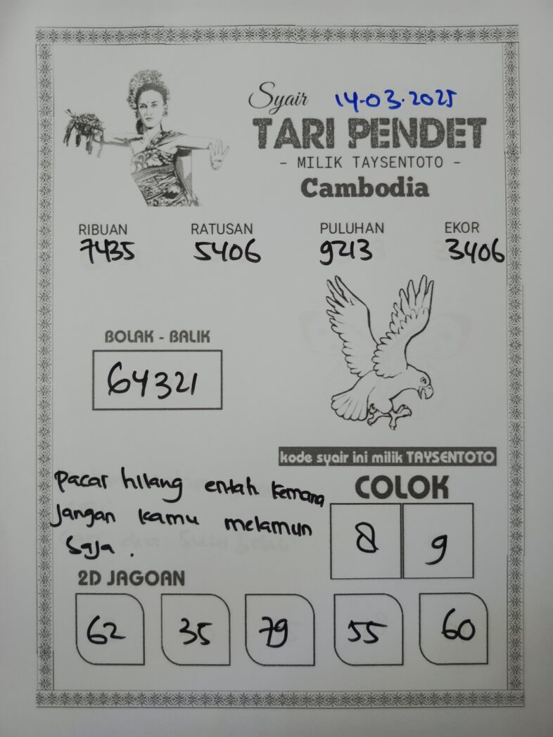 Syair Tari Pendet Cambodia Hari Ini Jumat, 14 Maret 2025