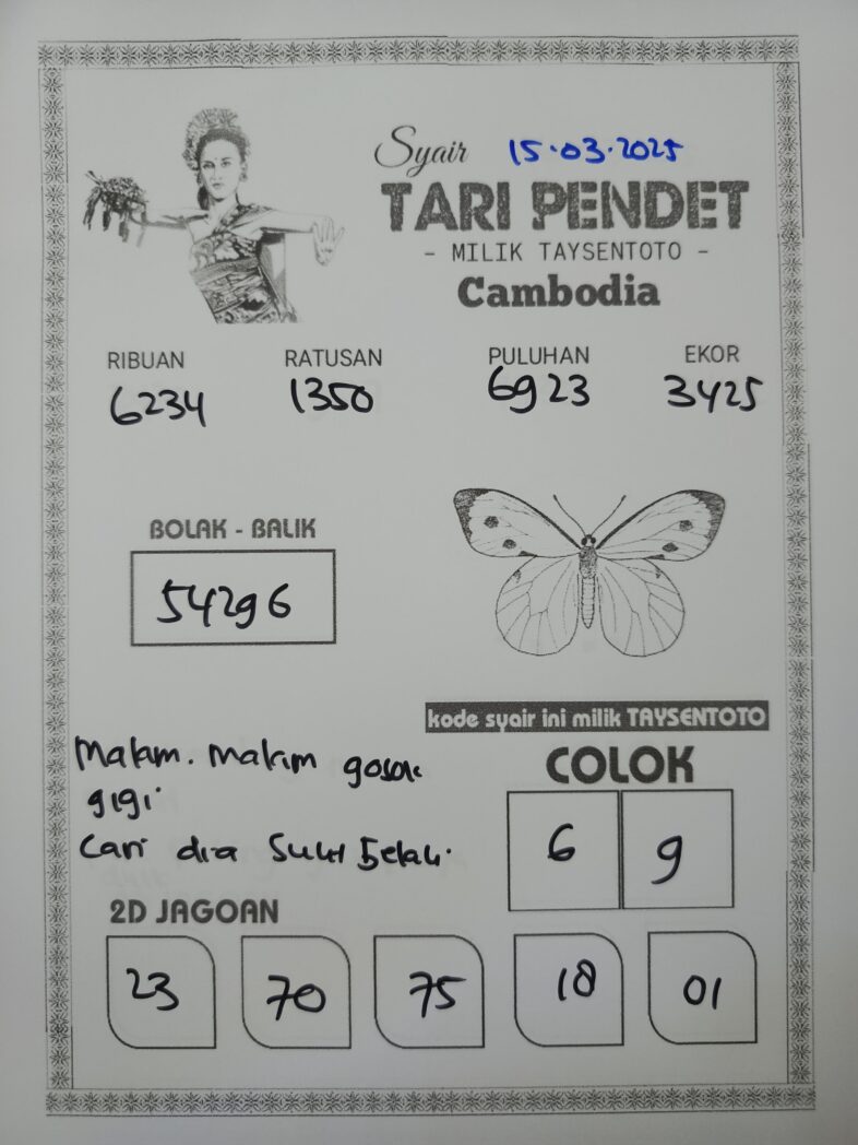 Syair Tari Pendet Cambodia Hari Ini Sabtu, 15 Maret 2025