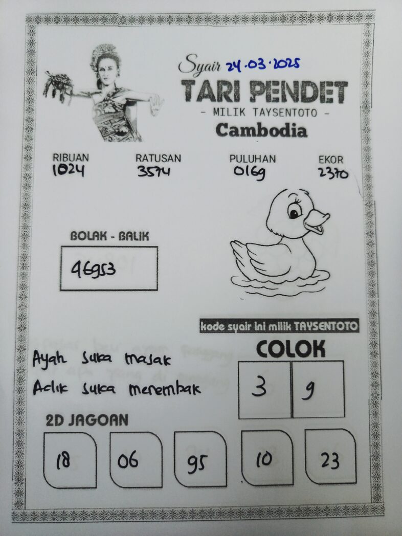 Syair Tari Pendet Cambodia Hari Ini Senin, 24 Maret 2025