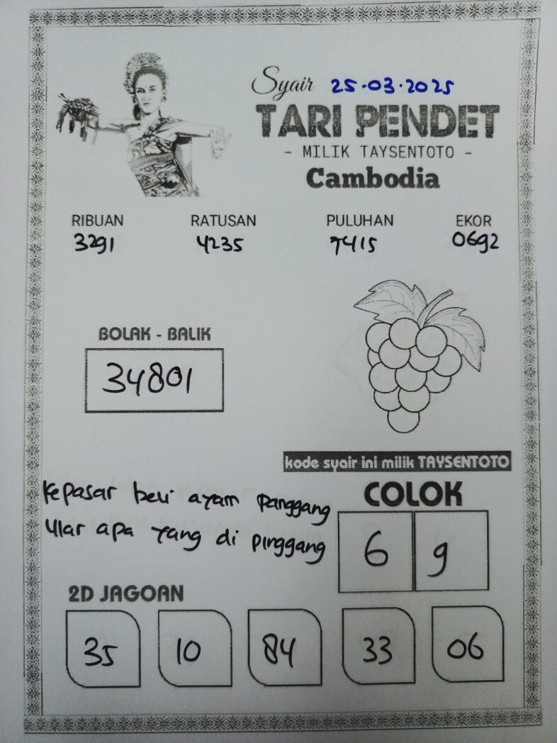 Syair Tari Pendet Cambodia Hari Ini Selasa, 25 Maret 2025