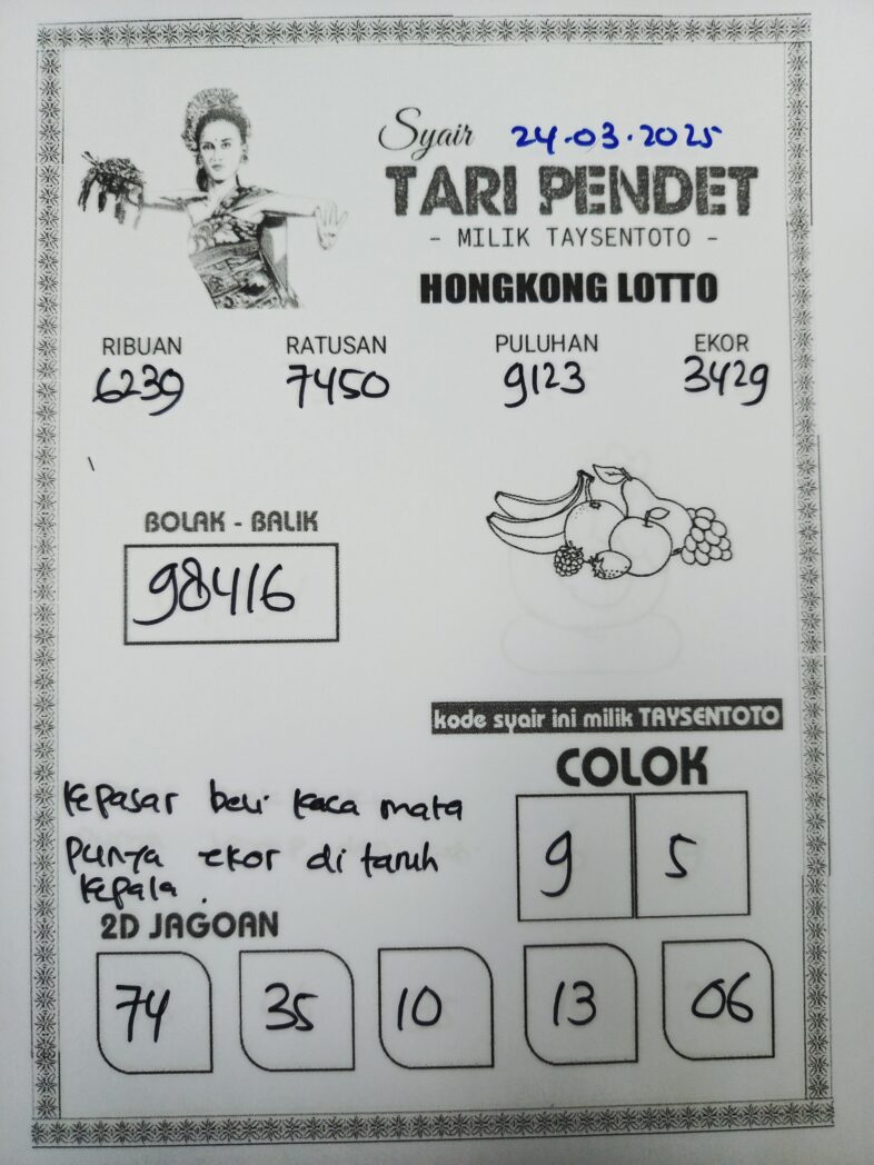 Syair Tari Pendet HK Hari Senin, 24 Maret 2025