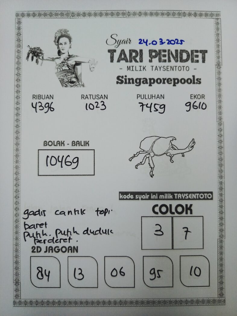 Syair Tari Pendet SGP Hari ini Senin, 24 Maret 2025