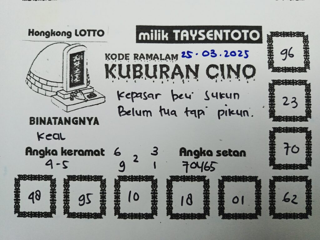 Syair Kuburan Cino HK Hari Selasa, 25 Maret 2025