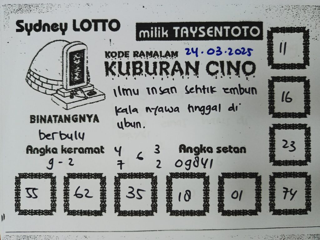 Syair Kuburan Cino Sydney Hari ini Senin, 24 Maret 2025