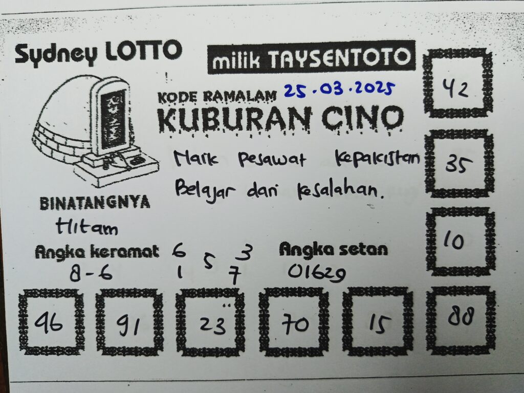 Syair Kuburan Cino Sydney Hari ini Selasa, 25 Maret 2025