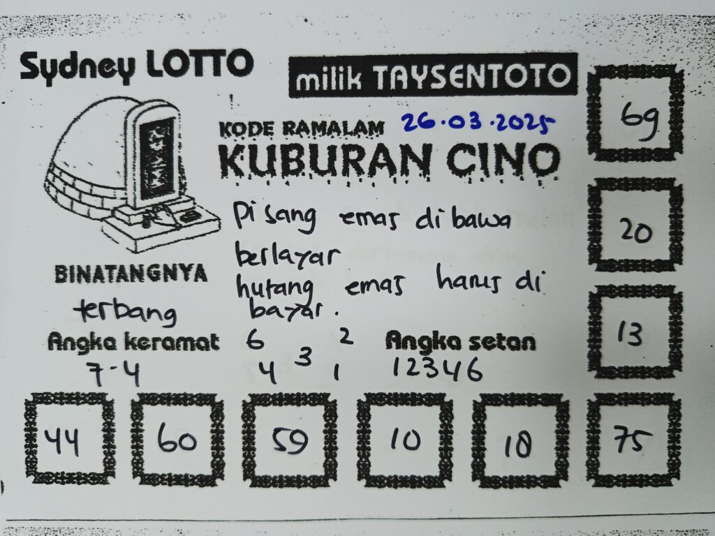 Syair Kuburan Cino Sydney Hari ini Rabu, 26 Maret 2025