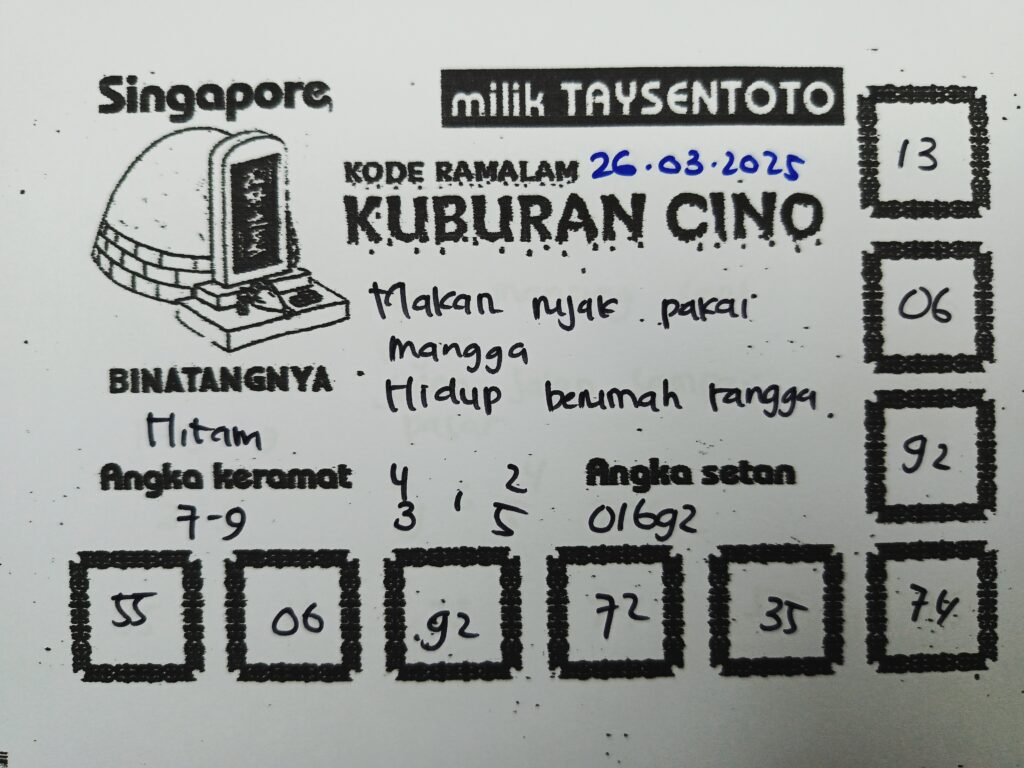 Syair Kuburan Cino SGP Hari ini Rabu, 26 Maret 2025