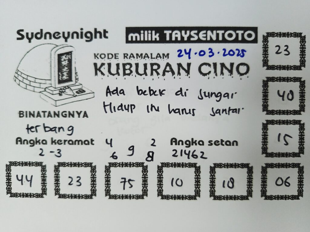 Syair Kuburan Cino SydneyNight Hari ini Senin, 24 Maret 2025