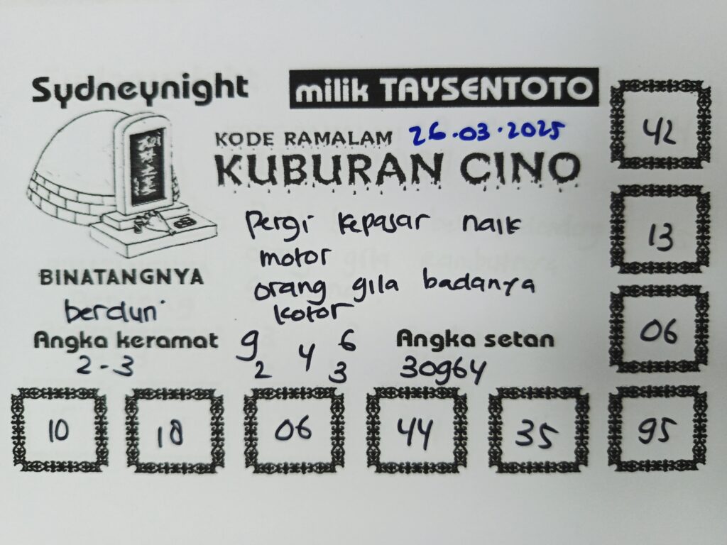 Syair Kuburan Cino SydneyNight Hari ini Rabu, 26 Maret 2025
