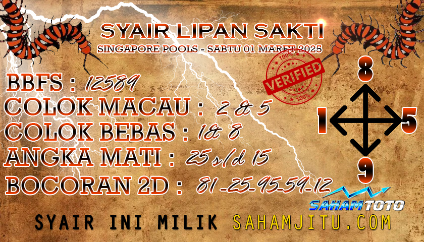 Syair Lipan Sakti Singapore Pools Sabtu 01 Maret 2025