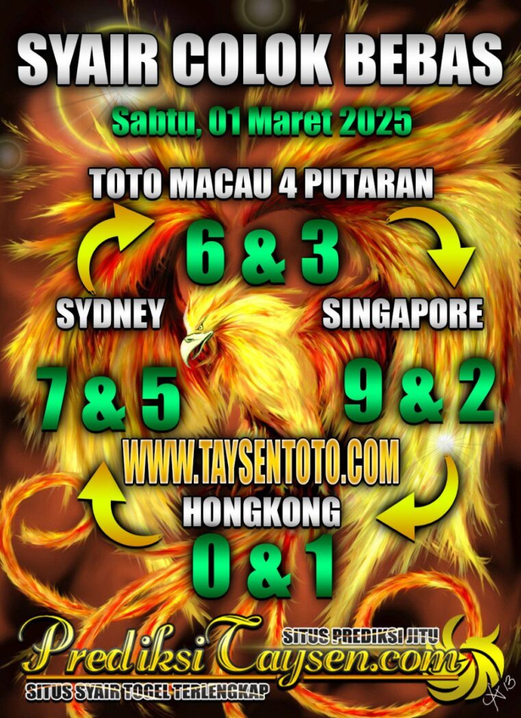 Syair Colok Bebas Hongkong lotto hari ini Sabtu, 01 Maret 2025