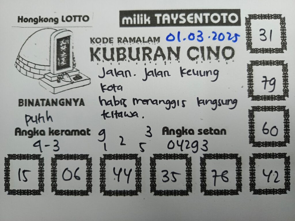 Syair Kuburan Cino HK Hari Sabtu, 01 Maret 2025