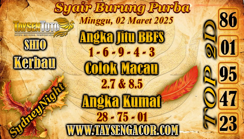 Syair Burung Purba SydneyNight Hari ini Minggu, 02 Maret 2025