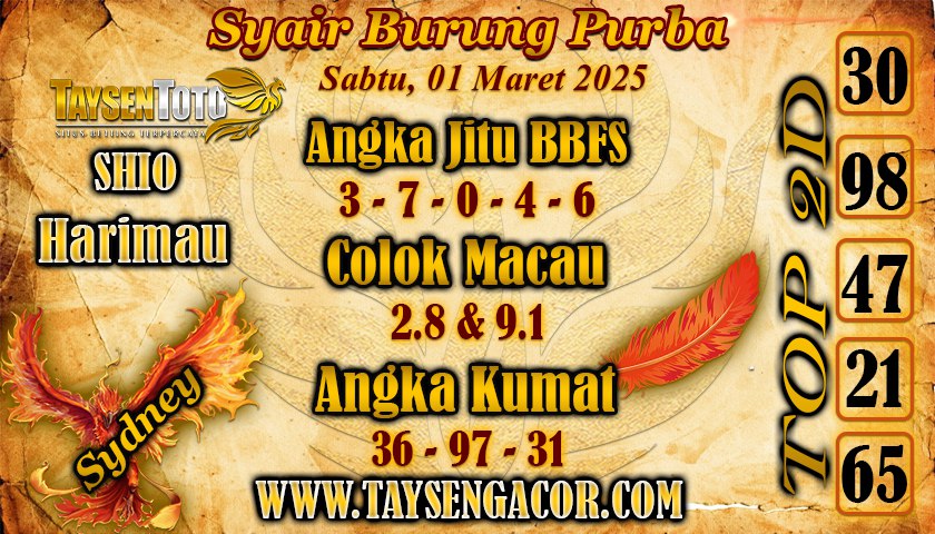 Syair Burung Purba SGP Hari Sabtu, 01 Maret 2025