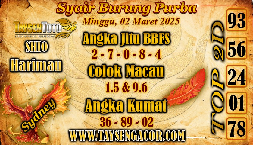 Syair Burung Purba Sydney Hari ini Minggu, 02 Maret 2025