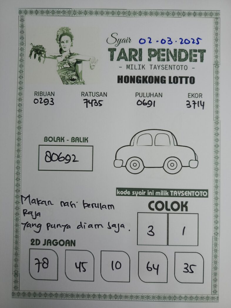 Syair Tari Pendet HK Hari Minggu, 02 Maret 2025