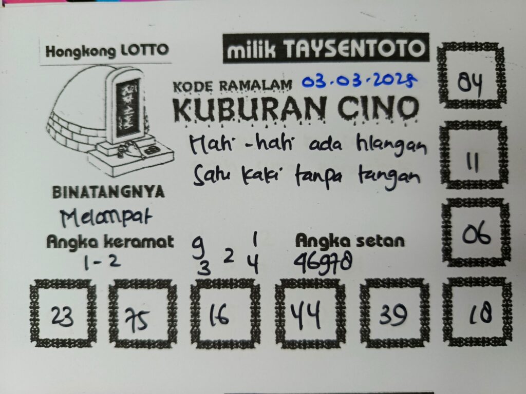 Syair Kuburan Cino HK Hari Senin, 03 Maret 2025