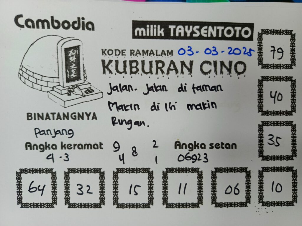 Syair Kuburan Cino Cambodia Hari Ini Senin, 03 Maret 2025