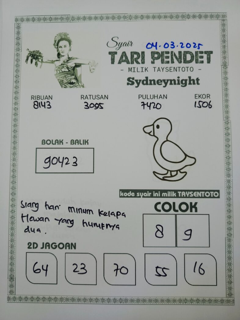 Syair Tari Pendet SydneyNight Hari ini Selasa, 04 Maret 2025