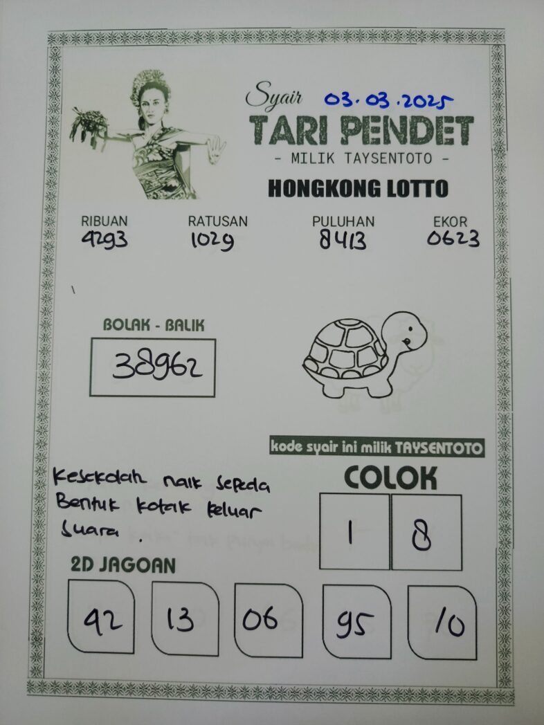 Syair Tari Pendet HK Hari Senin, 03 Maret 2025