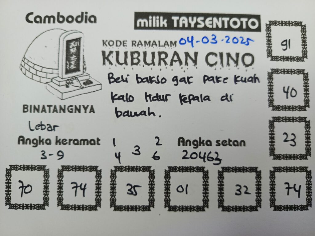 Syair Kuburan Cino Cambodia Hari Ini Selasa, 04 Maret 2025