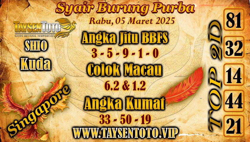 Syair Burung Purba SGP Hari Rabu, 05 Maret 2025