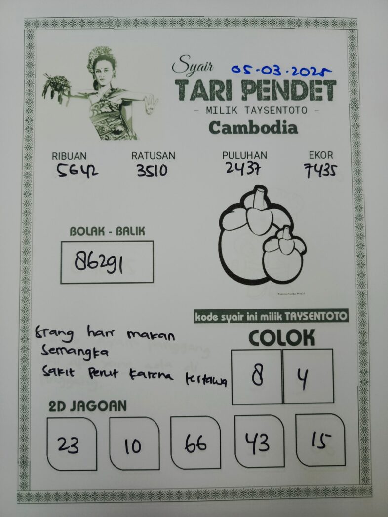 Syair Tari Pendet Cambodia Hari Ini Rabu, 05 Maret 2025