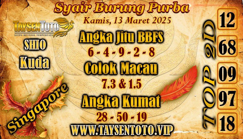 Syair Burung Purba SGP Hari Kamis, 13 Maret 2025