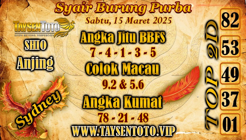 Syair Burung Purba Sydney Hari ini Sabtu, 15 Maret 2025