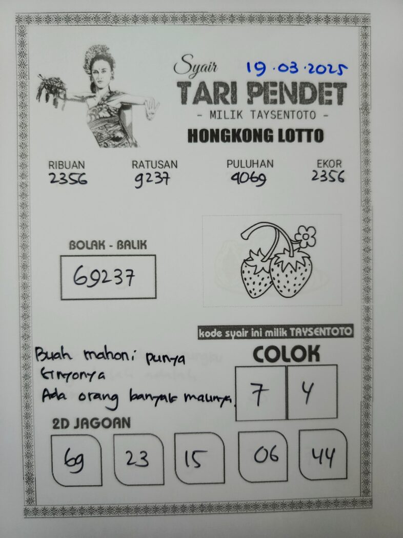 Syair Tari Pendet HK Hari Rabu, 19 Maret 2025