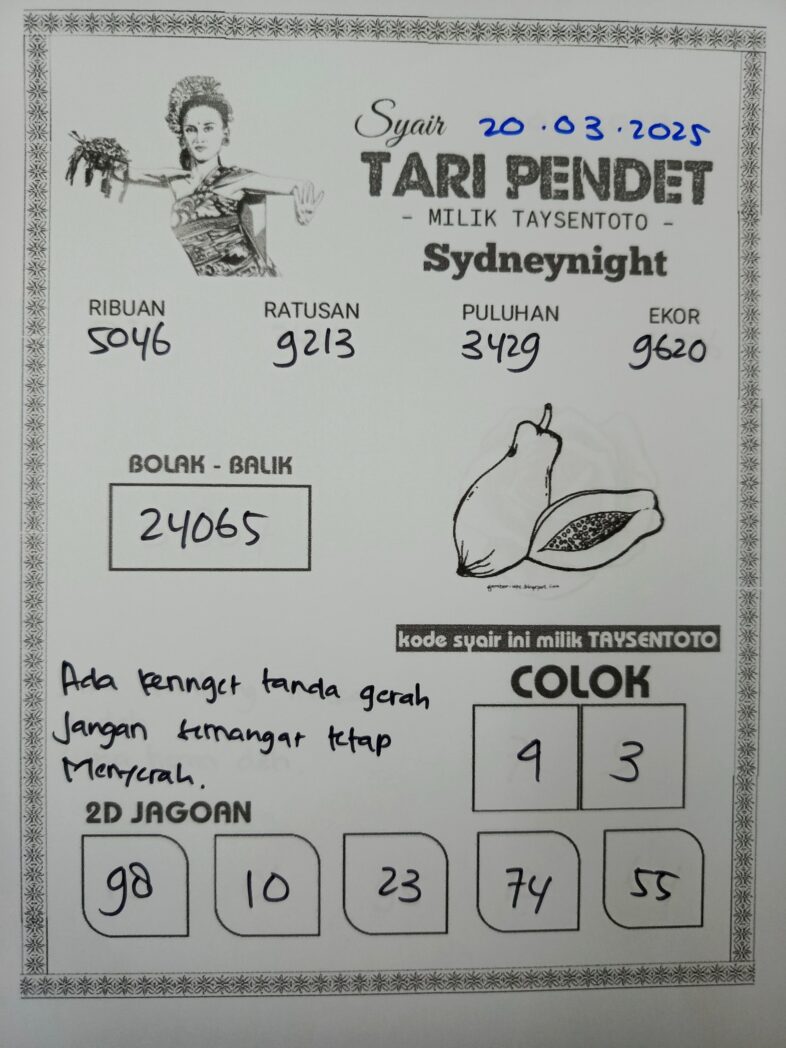 Syair Tari Pendet SydneyNight Hari ini Kamis, 20 Maret 2025