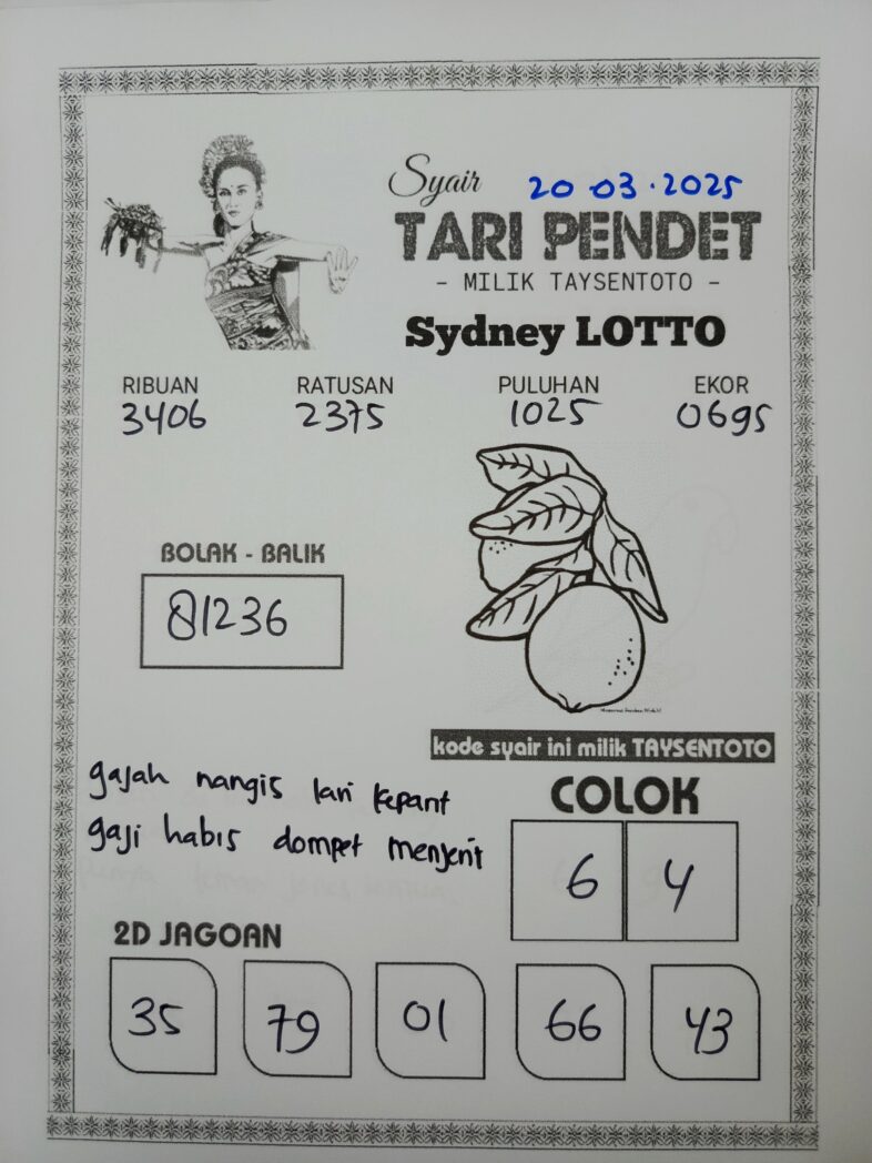 Syair Tari Pendet Sydney Hari ini Kamis, 20 Maret 2025