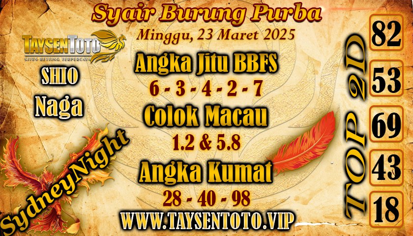 Syair Burung Purba SydneyNight Hari ini Minggu, 23 Maret 2025
