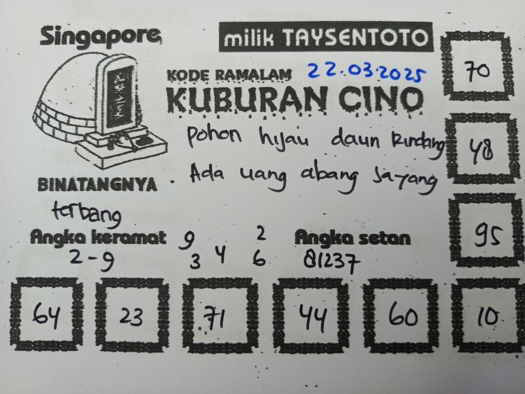 Syair Kuburan Cino SGP Hari ini Sabtu, 22 Maret 2025