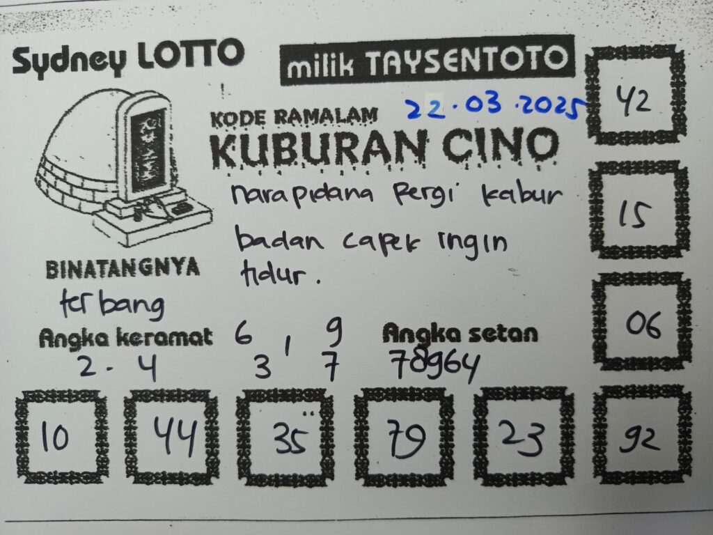 Syair Kuburan Cino Sydney Hari ini Sabtu, 22 Maret 2025