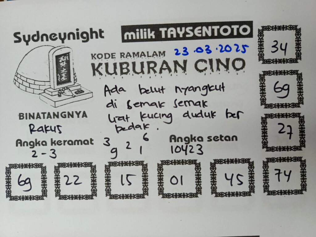 Syair Kuburan Cino SydneyNight Hari ini Minggu, 23 Maret 2025