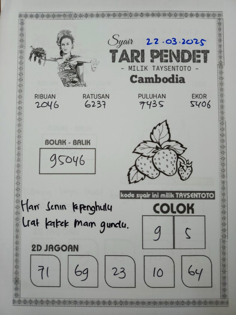 Syair Tari Pendet Cambodia Hari Ini Sabtu, 22 Maret 2025