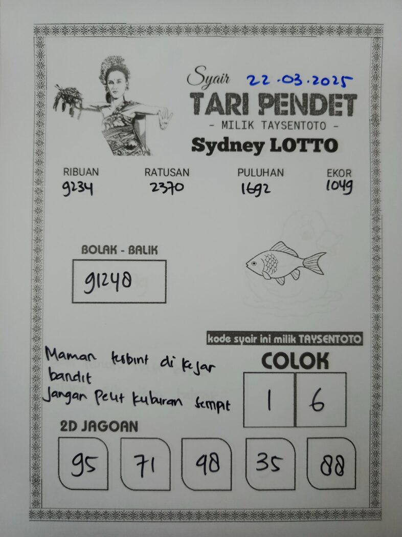 Syair Tari Pendet Sydney Hari ini Sabtu, 22 Maret 2025