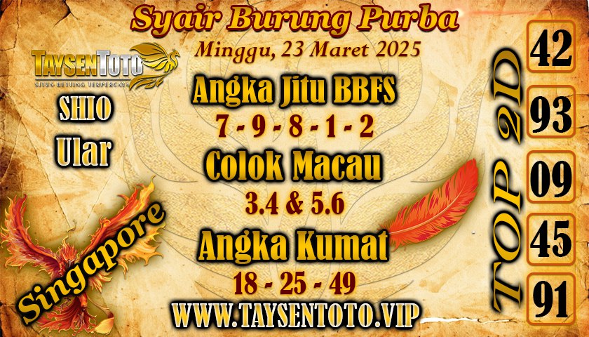 Syair Burung Purba SGP Hari Minggu, 23 Maret 2025