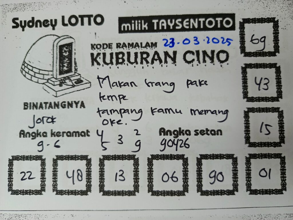 Syair Kuburan Cino Sydney Hari ini Minggu, 23 Maret 2025