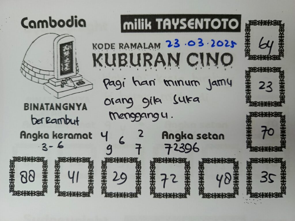 Syair Kuburan Cino Cambodia Hari Ini Minggu, 23 Maret 2025