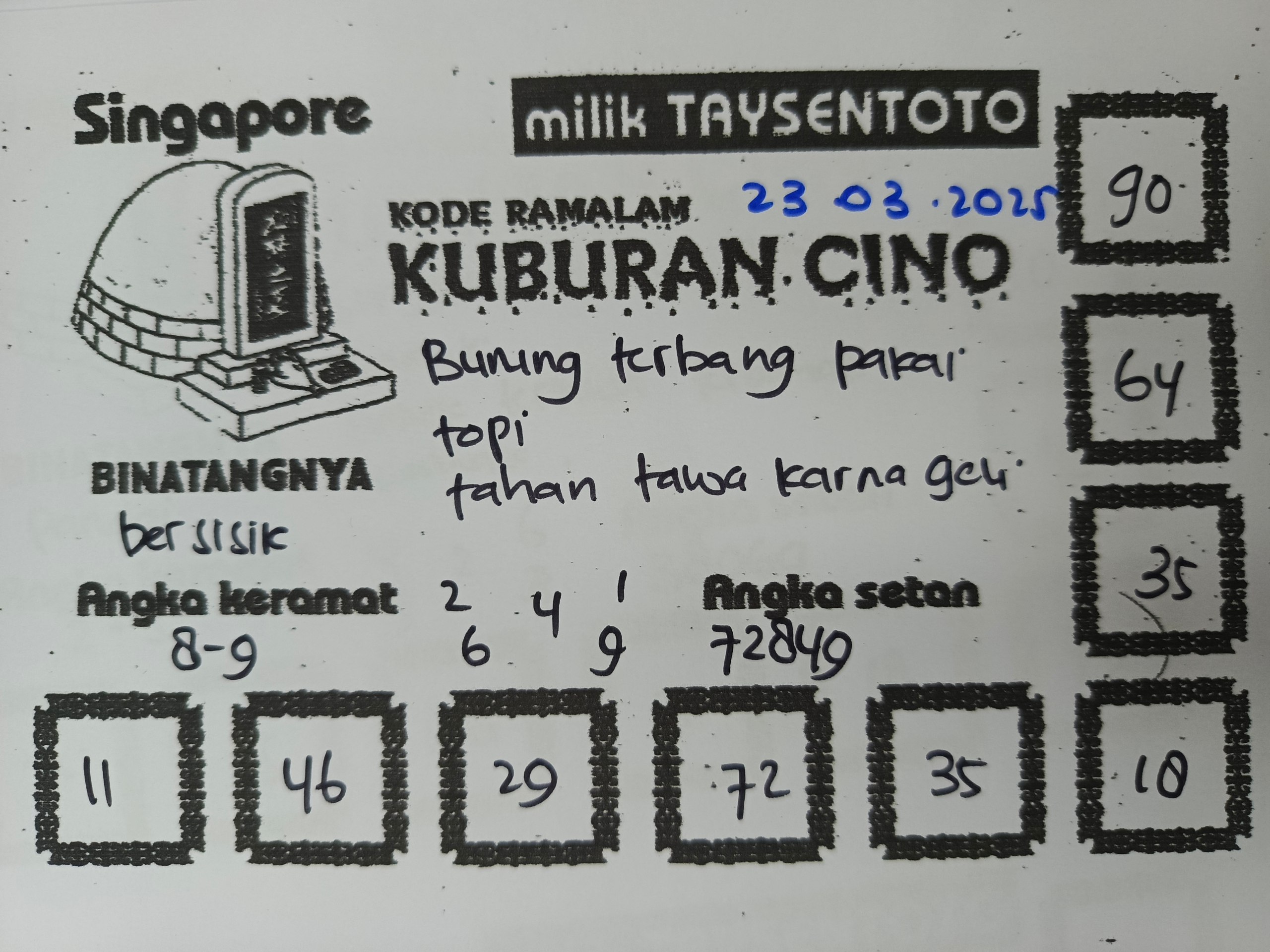 Syair Kuburan Cino SGP Hari ini Minggu, 23 Maret 2025