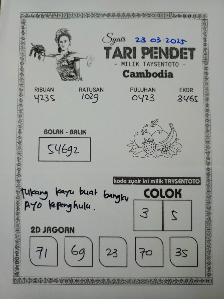 Syair Tari Pendet Cambodia Hari Ini Minggu, 23 Maret 2025