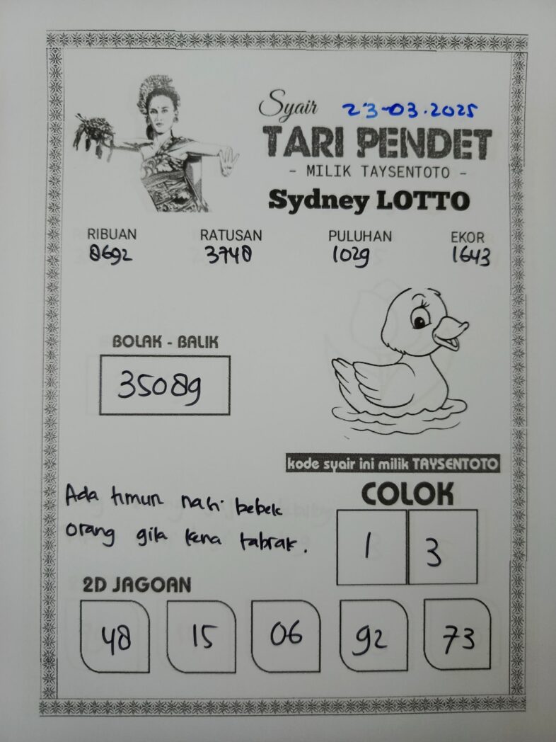 Syair Tari Pendet Sydney Hari ini Minggu, 23 Maret 2025