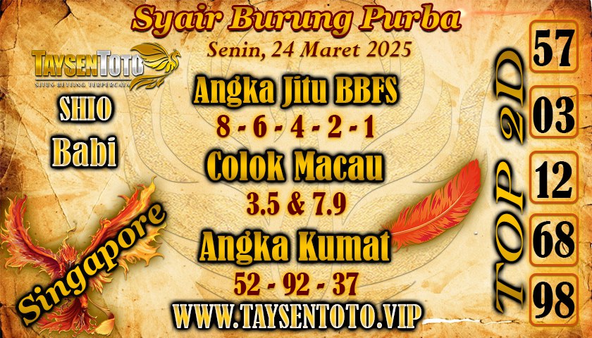 Syair Burung Purba SGP Hari Senin, 24 Maret 2025