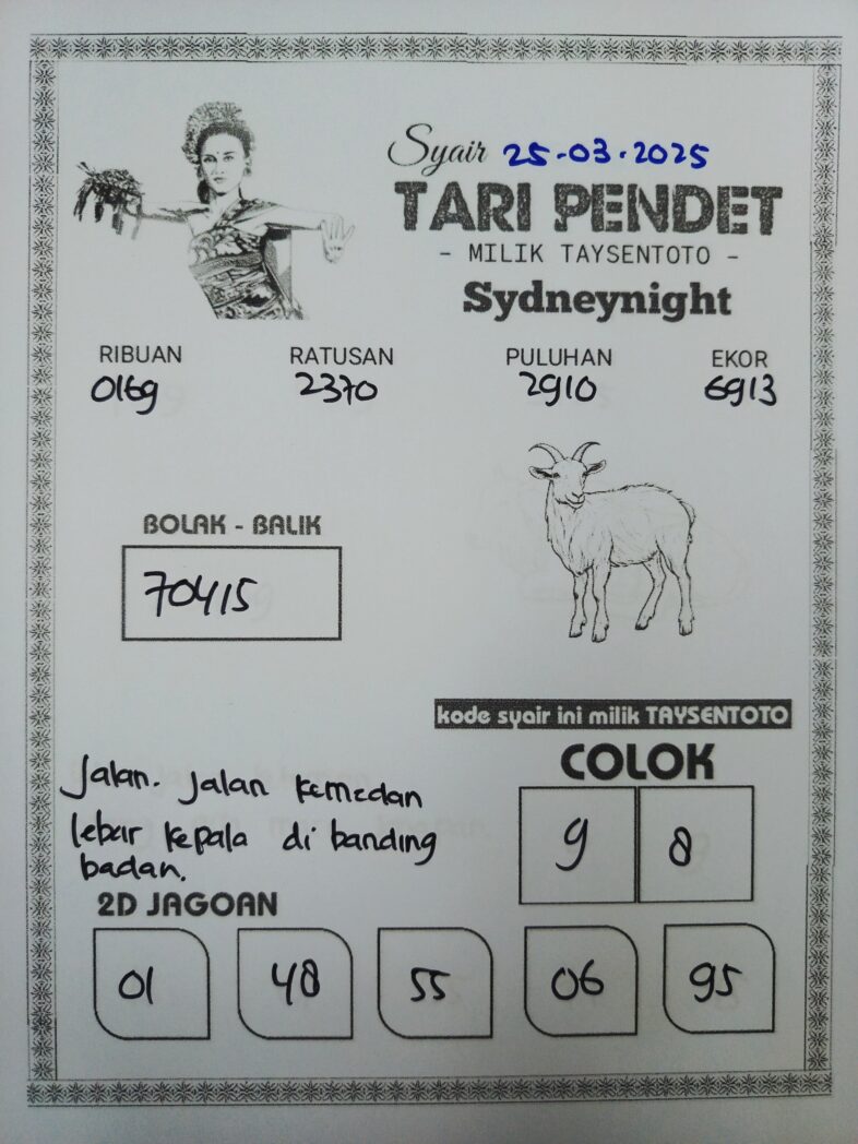 Syair Tari Pendet SydneyNight Hari ini Selasa, 25 Maret 2025