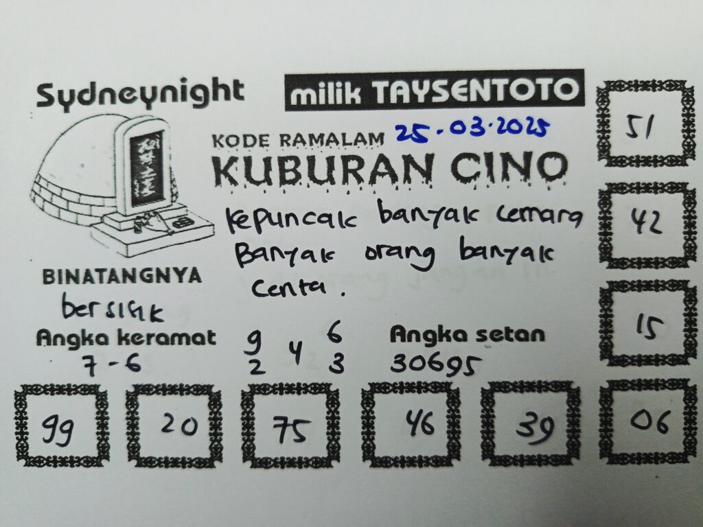 Syair Kuburan Cino SydneyNight Hari ini Selasa, 25 Maret 2025