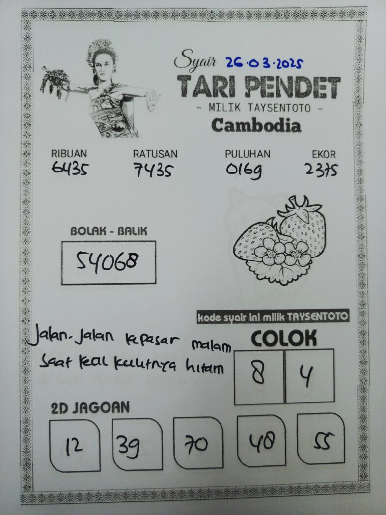 Syair Tari Pendet Cambodia Hari Ini Rabu, 26 Maret 2025