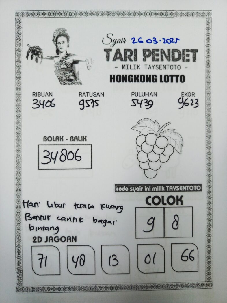 Syair Tari Pendet HK Hari Rabu, 26 Maret 2025